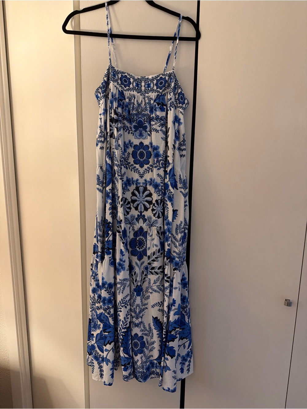 Blue Floral Spaghetti-Strap Maxi Dress